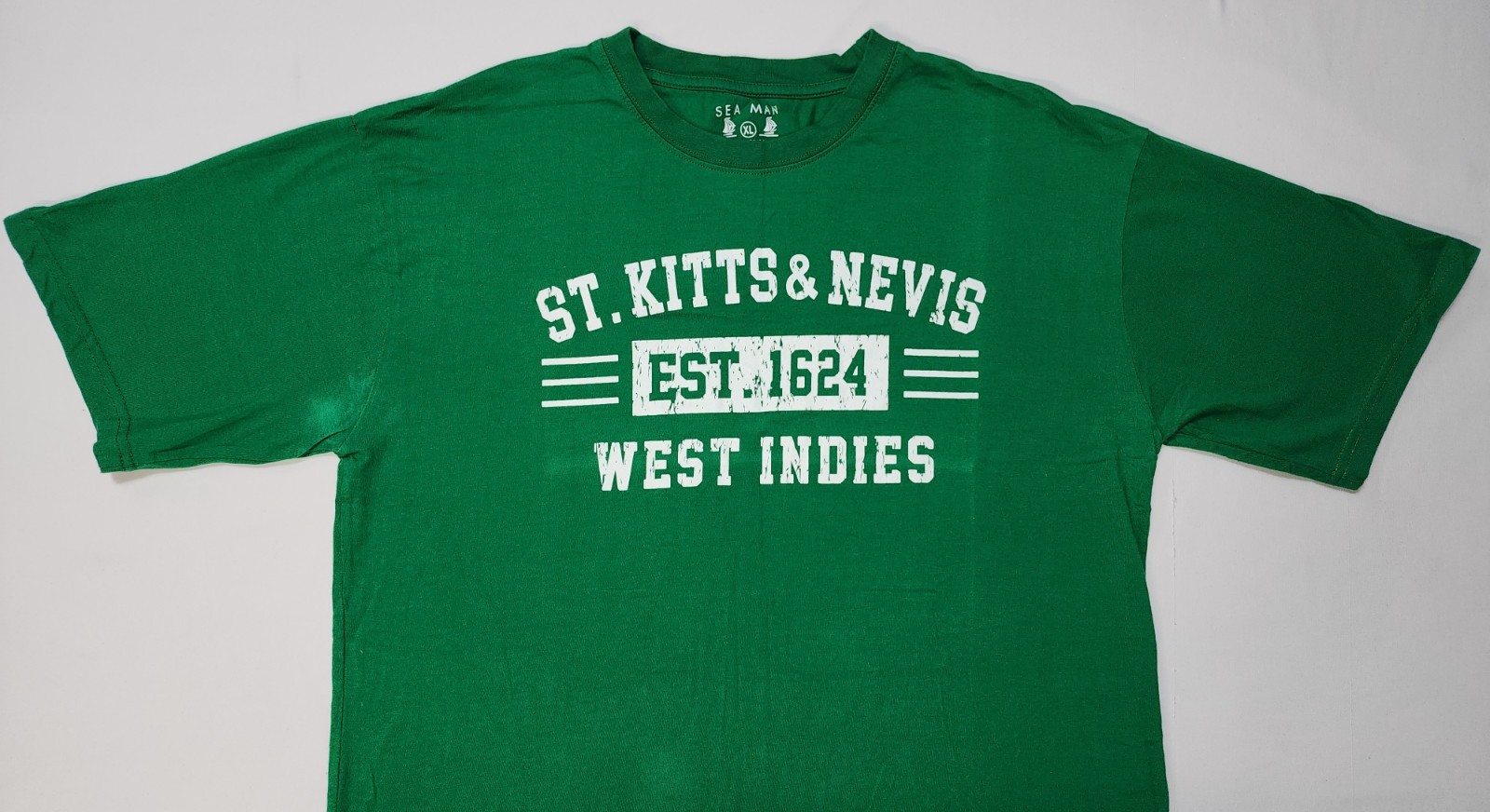 Sea Man ST. KITTS & NEVIS WEST INDIES Green T-shirt Size XL Combed Cotton