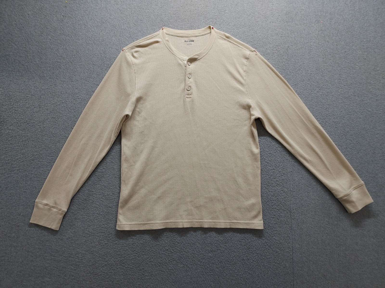 Old Navy Men Henley Shirt L Yellow Waffle Knit Long Sleeve Knit Casual Relaxed