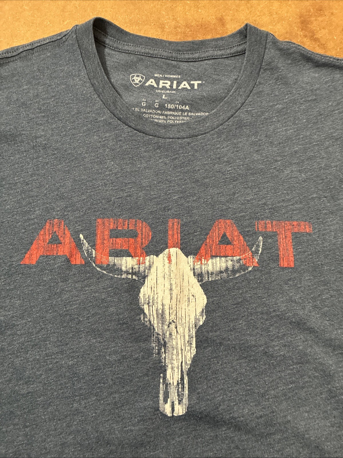 Ariat Men’s Short Sleeve Graphic Tee Blue Sz L Bull Skull Cowboy Western Rodeo