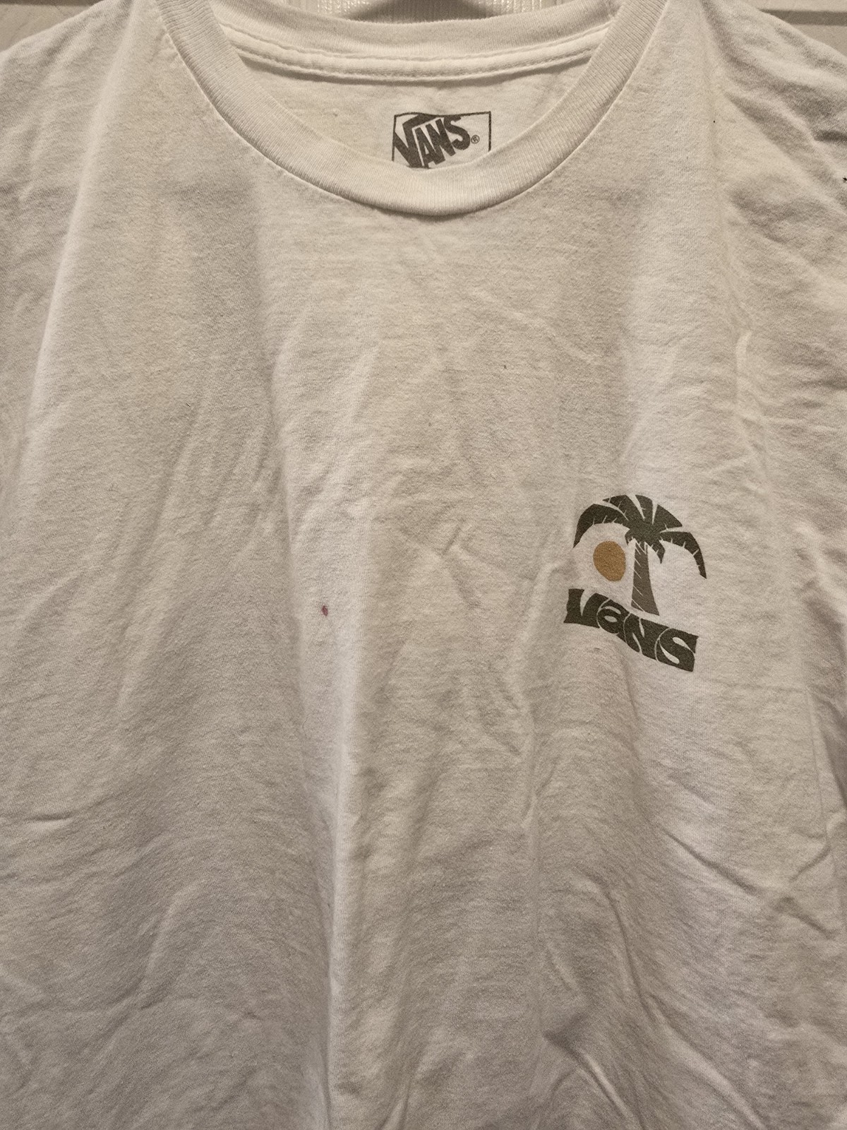 VANS Palm Tree Wave Graphic Print White Men’s Cotton Jersey T-Shirt Size L