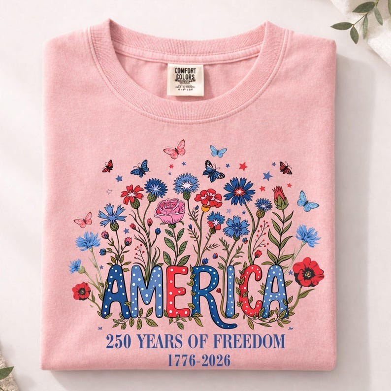 Comfort Colors Floral 250th Anniversary Shirt, Wildflower Independence Day Tee