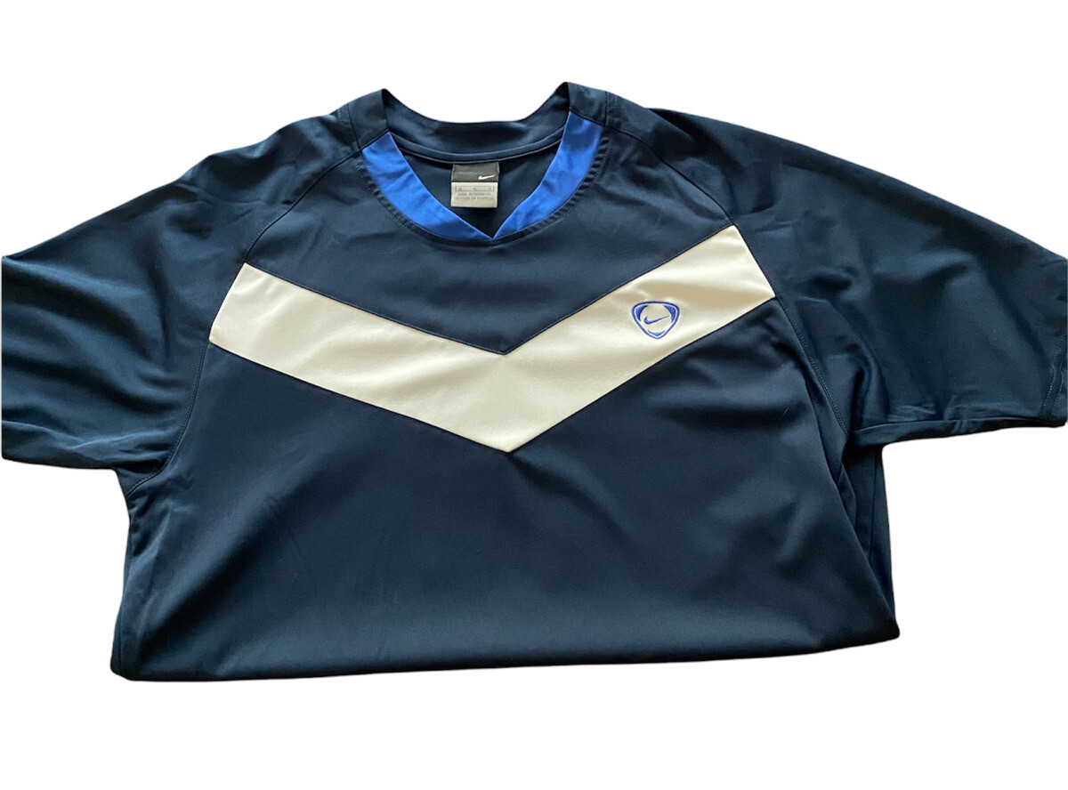Vintage Nike Mens Shirt Triangle Swoosh Size Medium Gray Tag Blue Top 90’s 80’s