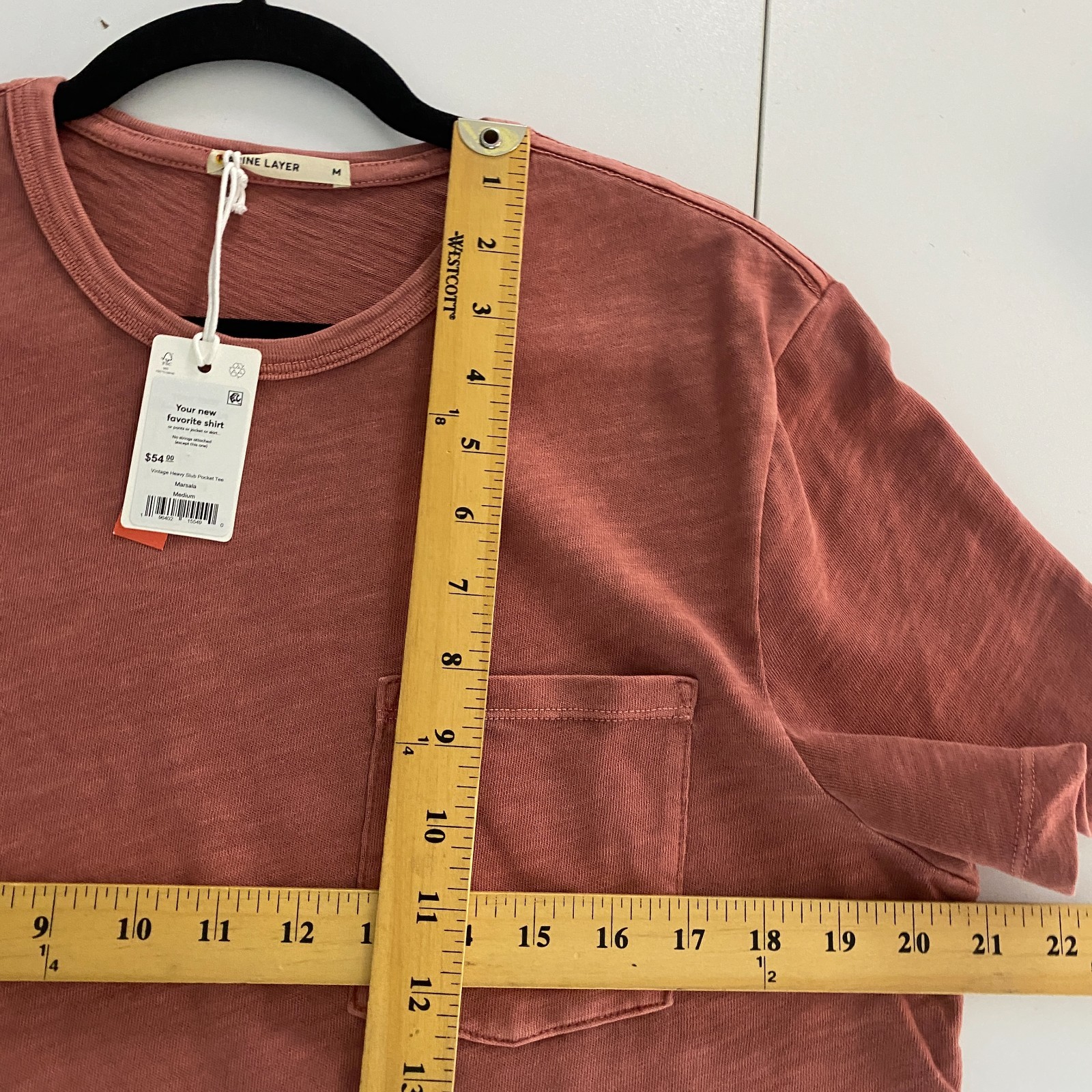 Marine Layer Tee Mens Size M Vintage Heavy Slub Pocket Rust Red Short Sleeve
