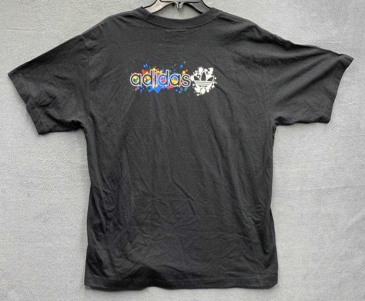 Adidas Graphic Logo Tee T-Shirt Men’s Large Black Trefold Splatte Dead Stock New