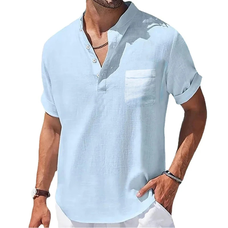 Men’s Breathable Pocket Shirt Summer Beach Casual Oversized Button Tee Gift 4XL