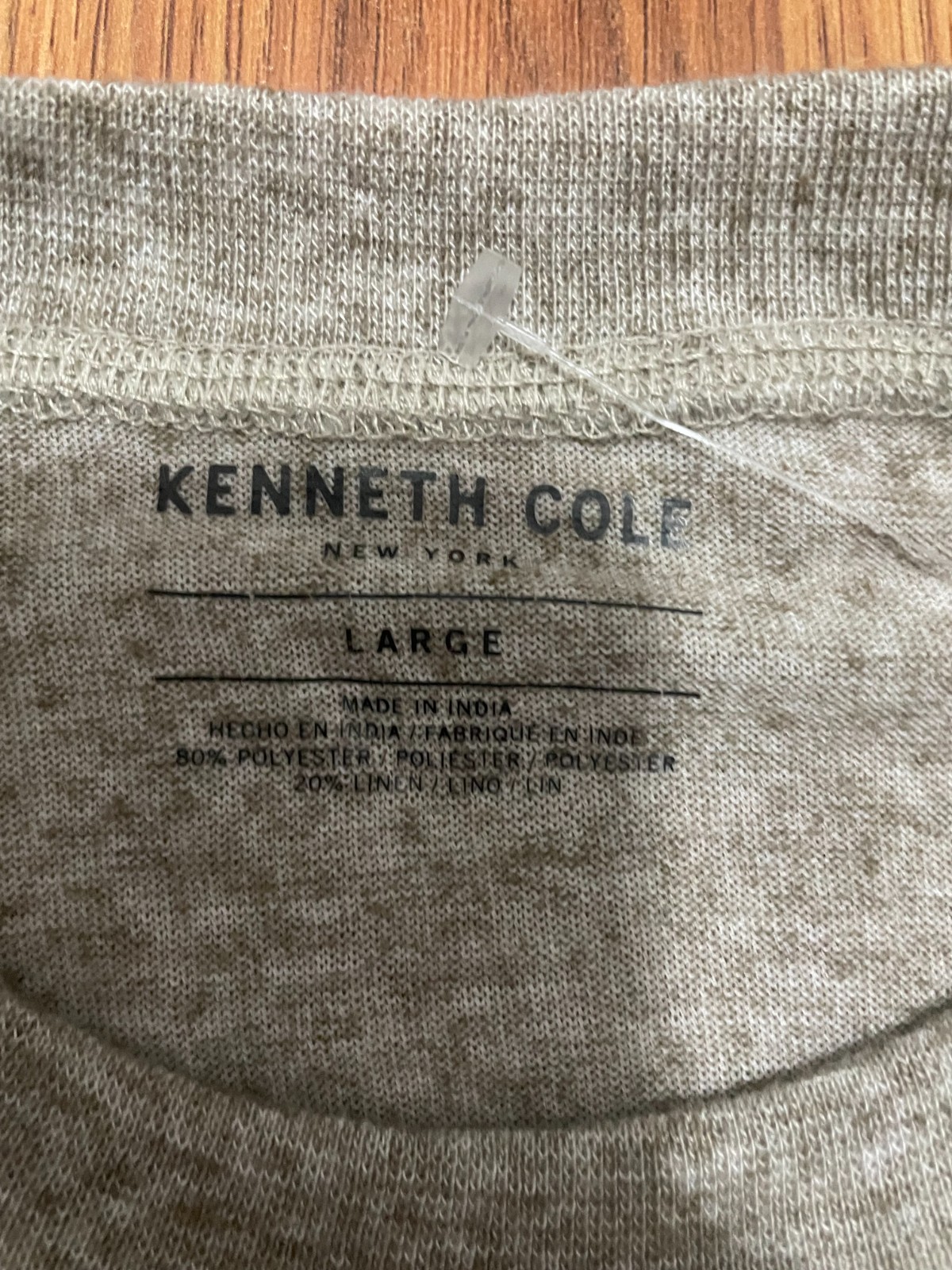 Kenneth Cole Techni-Co Long Sleeve Crew Neck Linen Tee Shirt Large Taupe Heather