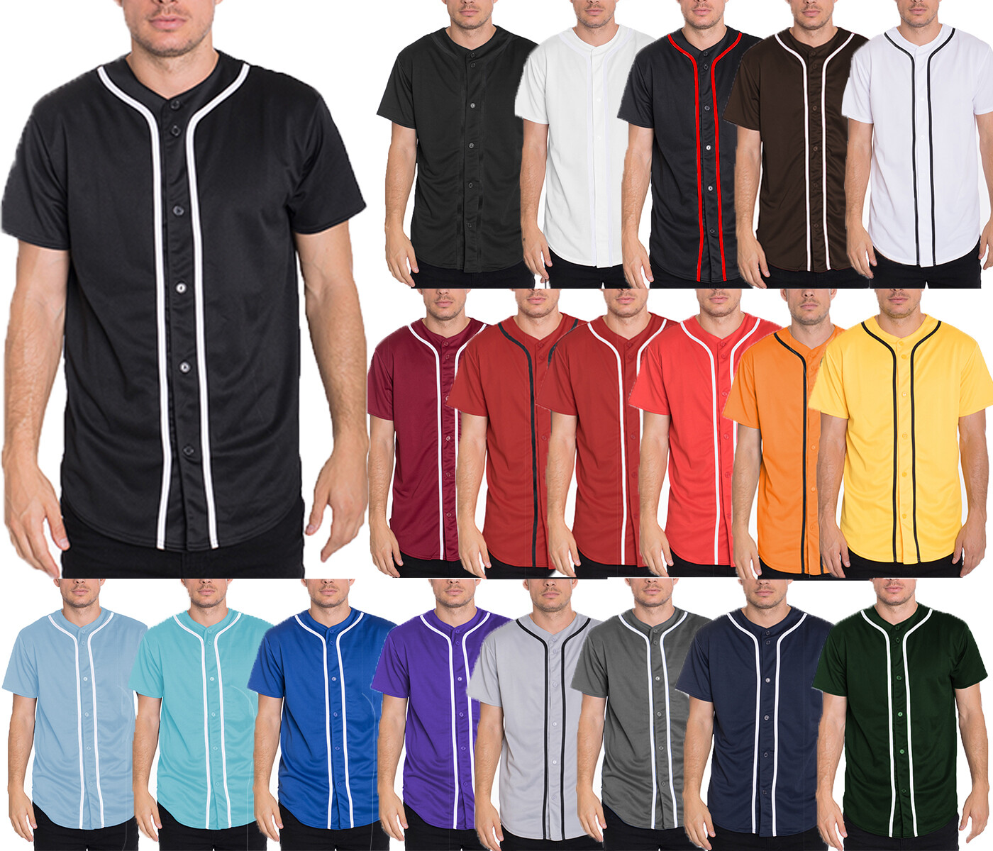 Mens Baseball JERSEY Polyester Plain TShirt Team Sport Button Fashion Tee Casual