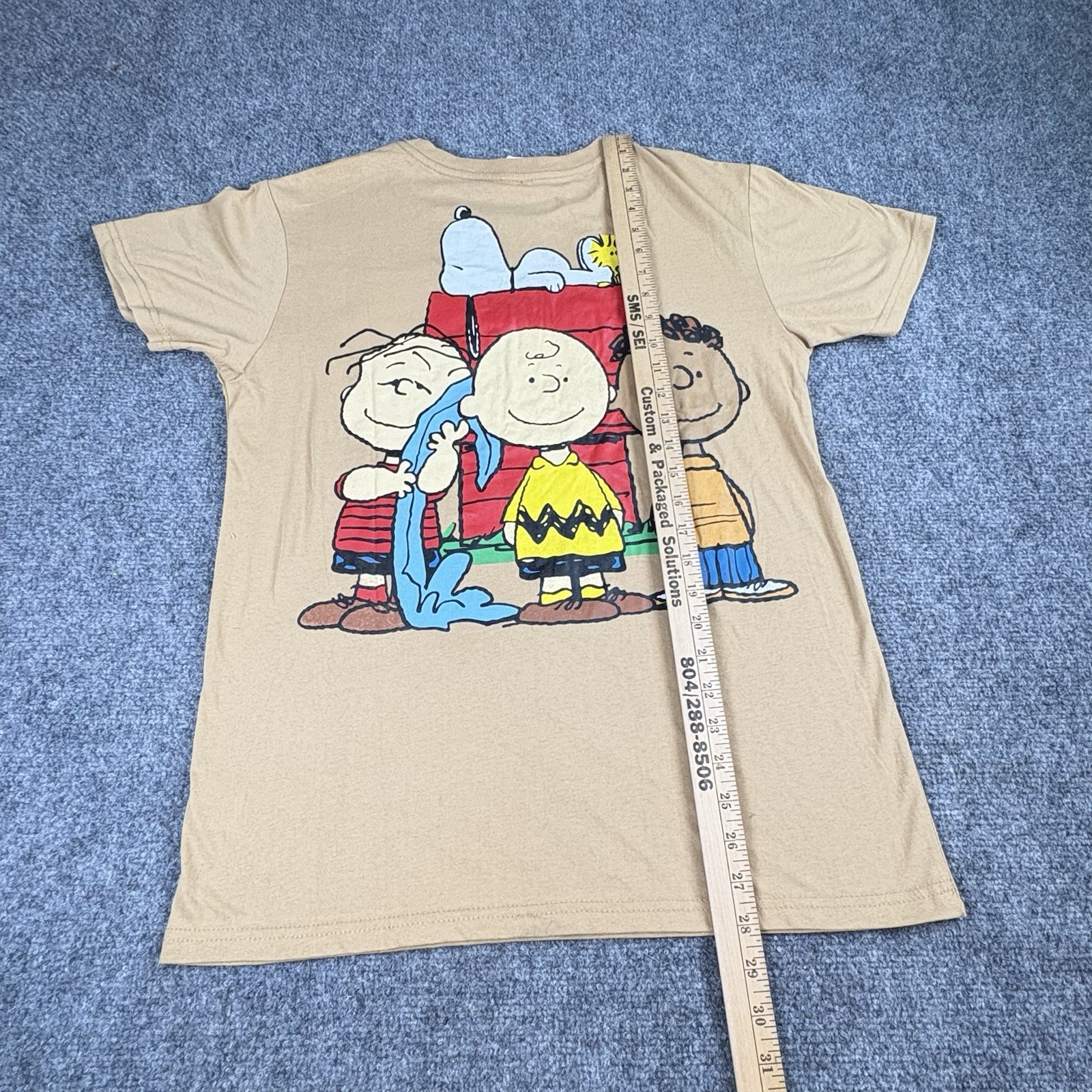 Peanuts Snoopy Doghouse Graphic T-Shirt Men L Tan Cartoon Y2K Retro Double Sided