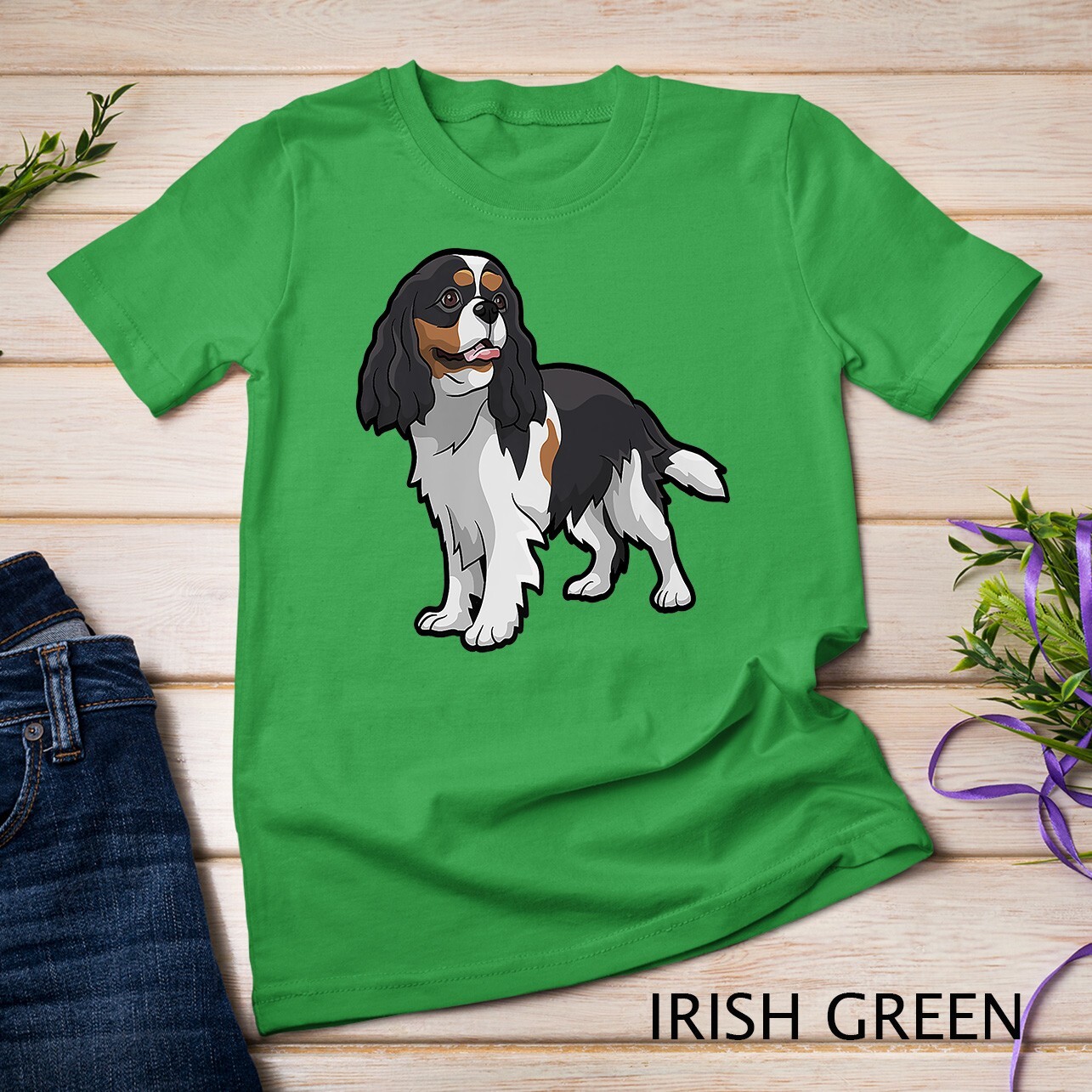 Cute Tri-Color Cavalier King Charles Spaniel Premium Unisex T-shirt