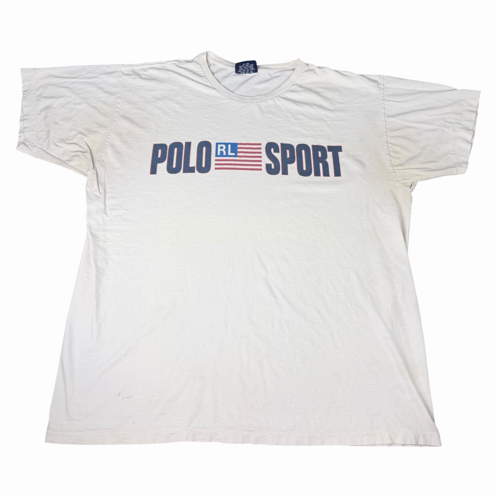 Vintage 90s Polo Ralph Lauren Sport USA Flag Logo T-Shirt White Adult Size XL OG