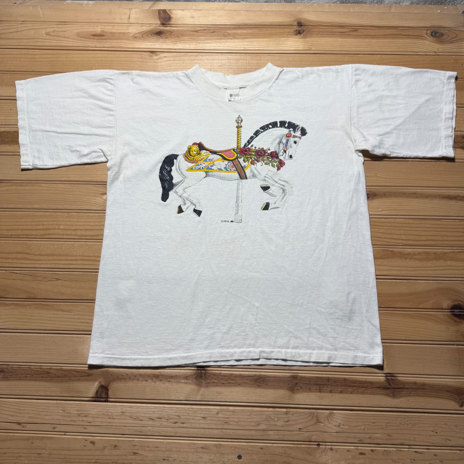 Vintage 1990 Carousel Horse Merry-Go-Round Fair Carnival Rose Graphic T-Shirt XL