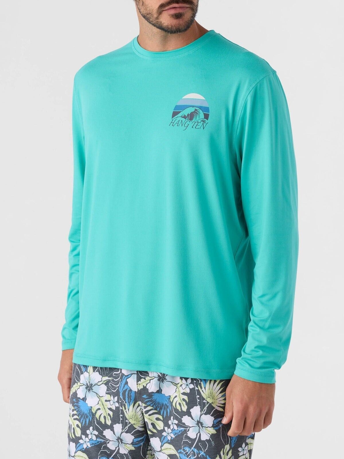 Hang Ten Men’s Tidal Long Sleeve Sun Tee UPF Soft Feel Stretchy Green Size M