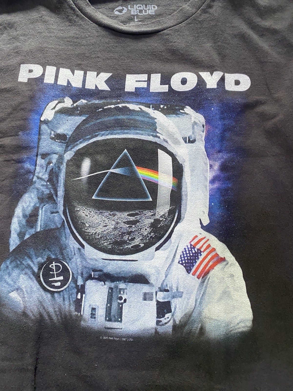 029Liquid Blue Pink Floyd Spaceman Tee Dark Side Of The Moon Astronaut Black Lg