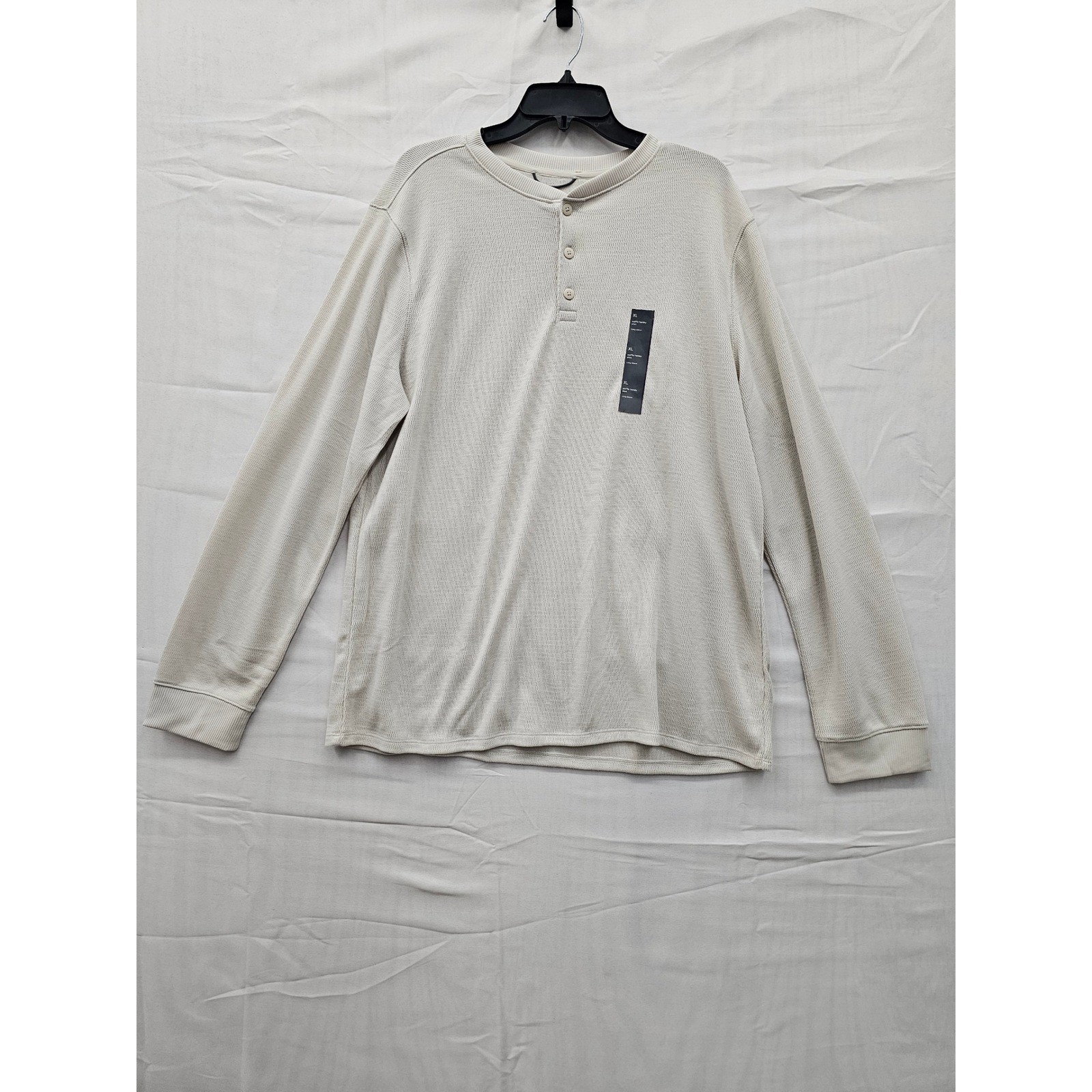 All in Motion Mens Waffle Henley Shirt Light Gray Long Sleeve XL 041 02 3481