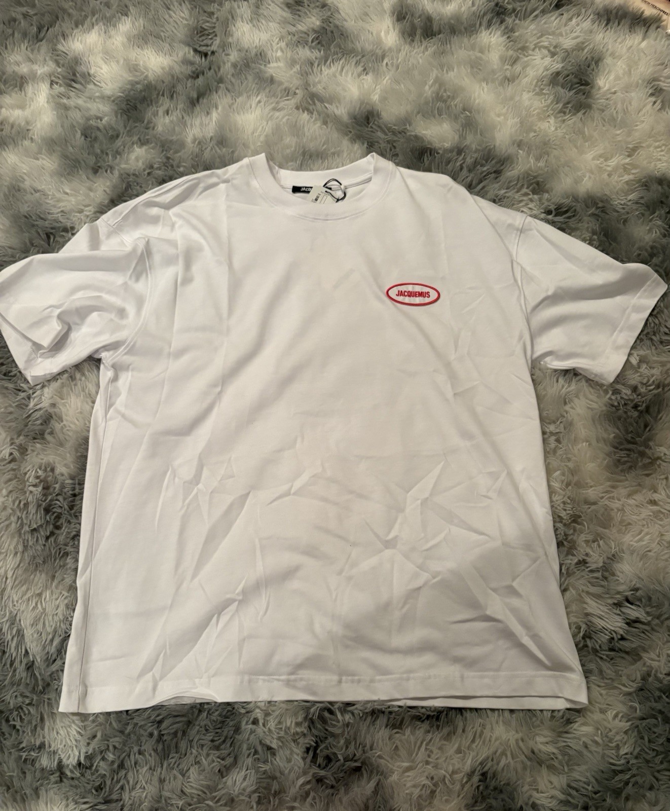 Jacquemus White Logo Patch Crew Neck Short Sleeve Cotton Tee XL