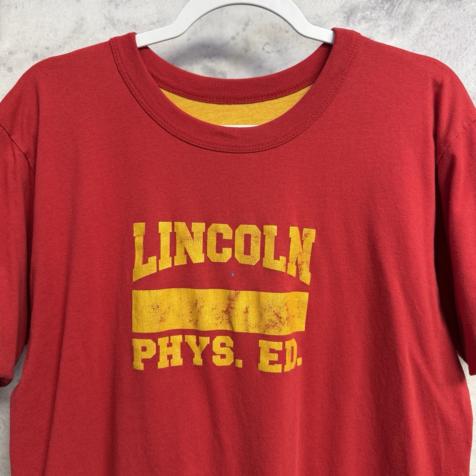 Vintage 90s Double Face Phys Ed T Shirt Mens XL Red/Yellow USA