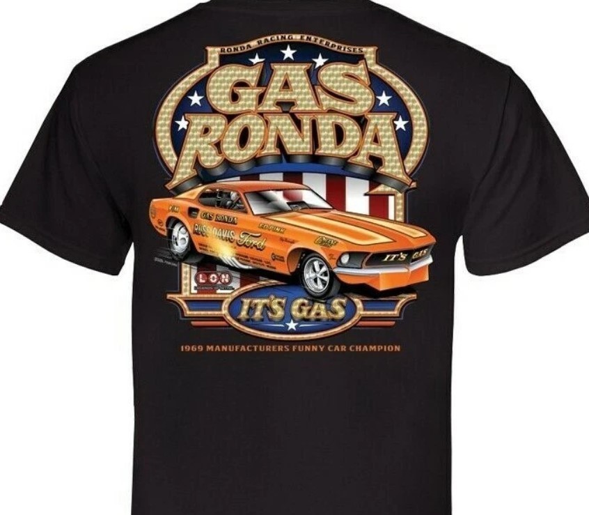 Gas Ronda Ford Mustang (148) MENS T-SHIRT 100% COTTON DRAG RACING NHRA