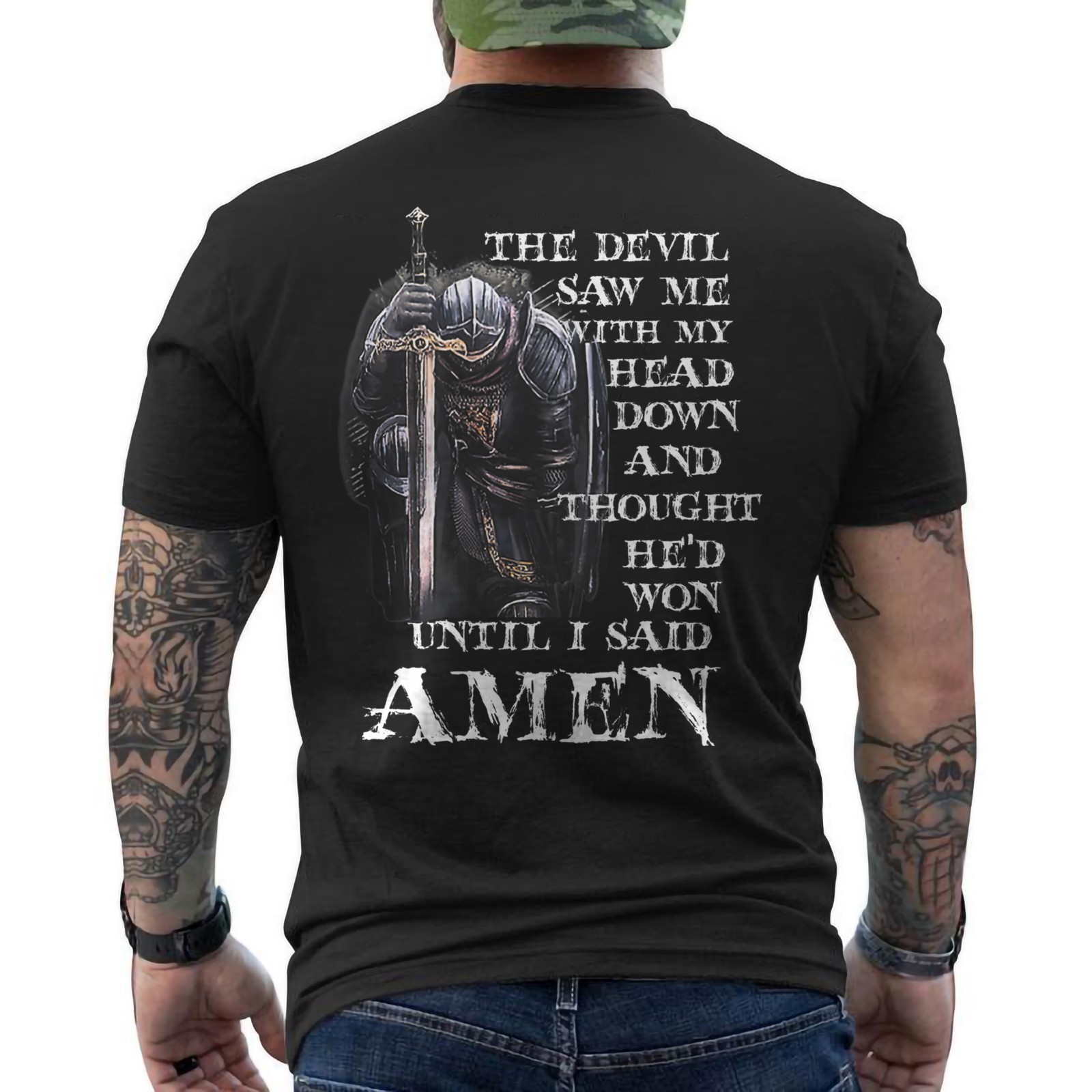 The Devil Saw Me with My Head Down and Thought He’d Won Mens ON BACK T-Shirt