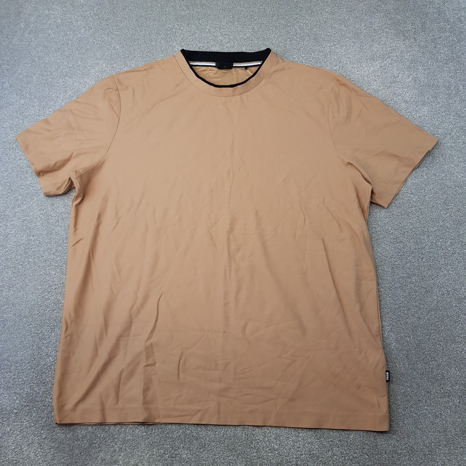 Hugo Boss Mens T-Shirt 3XL XXXL Brown Mercerised Tiburt 276 Tight Neck Short