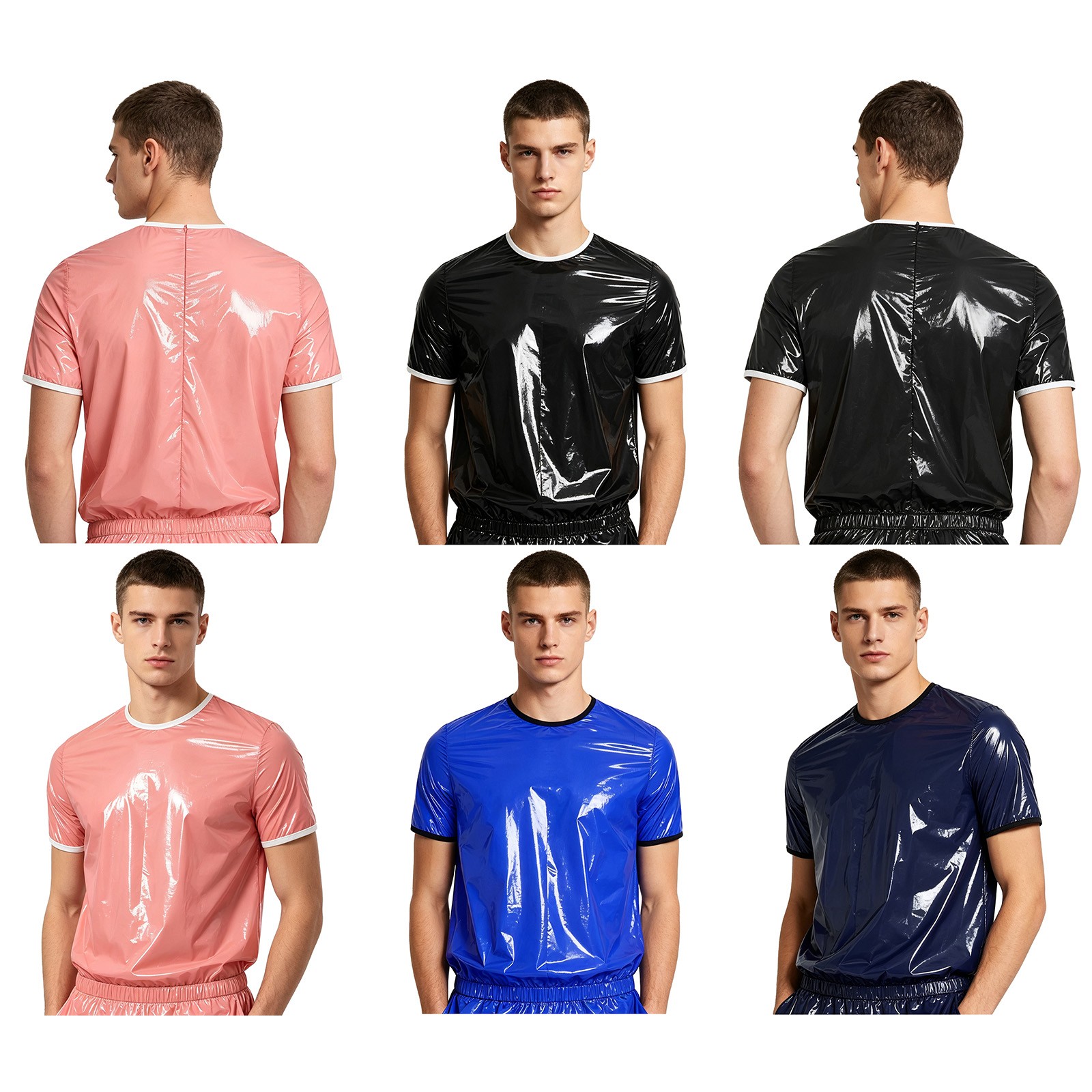 Men T-shirt Round Neck Top Workout Tops Short Sleeve Contrasting Exercise Trim