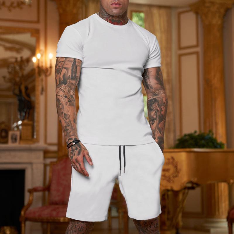 Men’s Summer Outfit 2-Piece Set Sweatsuit Short Sleeve T Shirts & Shorts Set Hot
