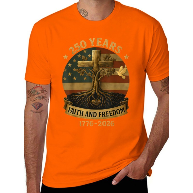 Flag Cross Tree 250 Years Faith Freedom Unisex T-Shirt