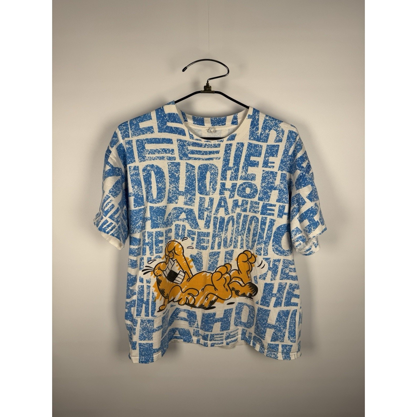 Vintage 90s Garfield Laughing All Over Print AOP Single Stitch XL 24×27.5