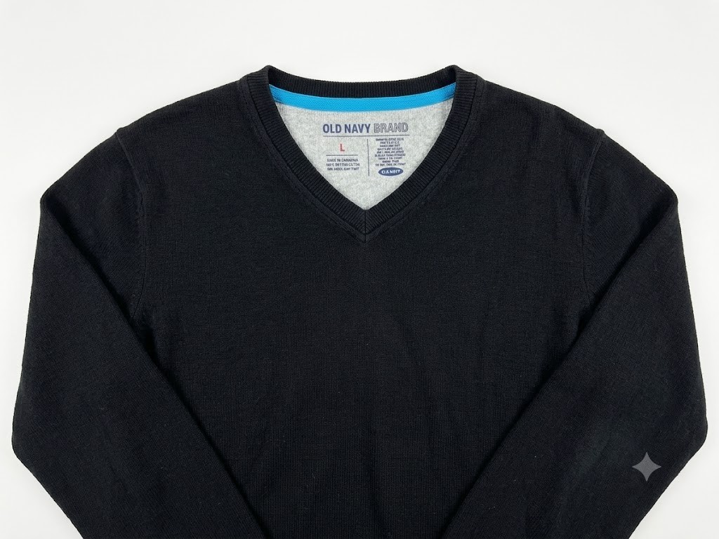 Old Navy Men Large Black Long Sleeve V-Neck Cotton Ribbed Collar Tee Shirt L