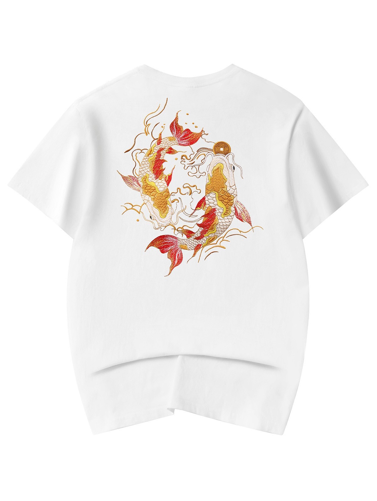 Niepce Japanese Streetwear Embroidery T-shirt Golden Koi Fish Graphic Tee