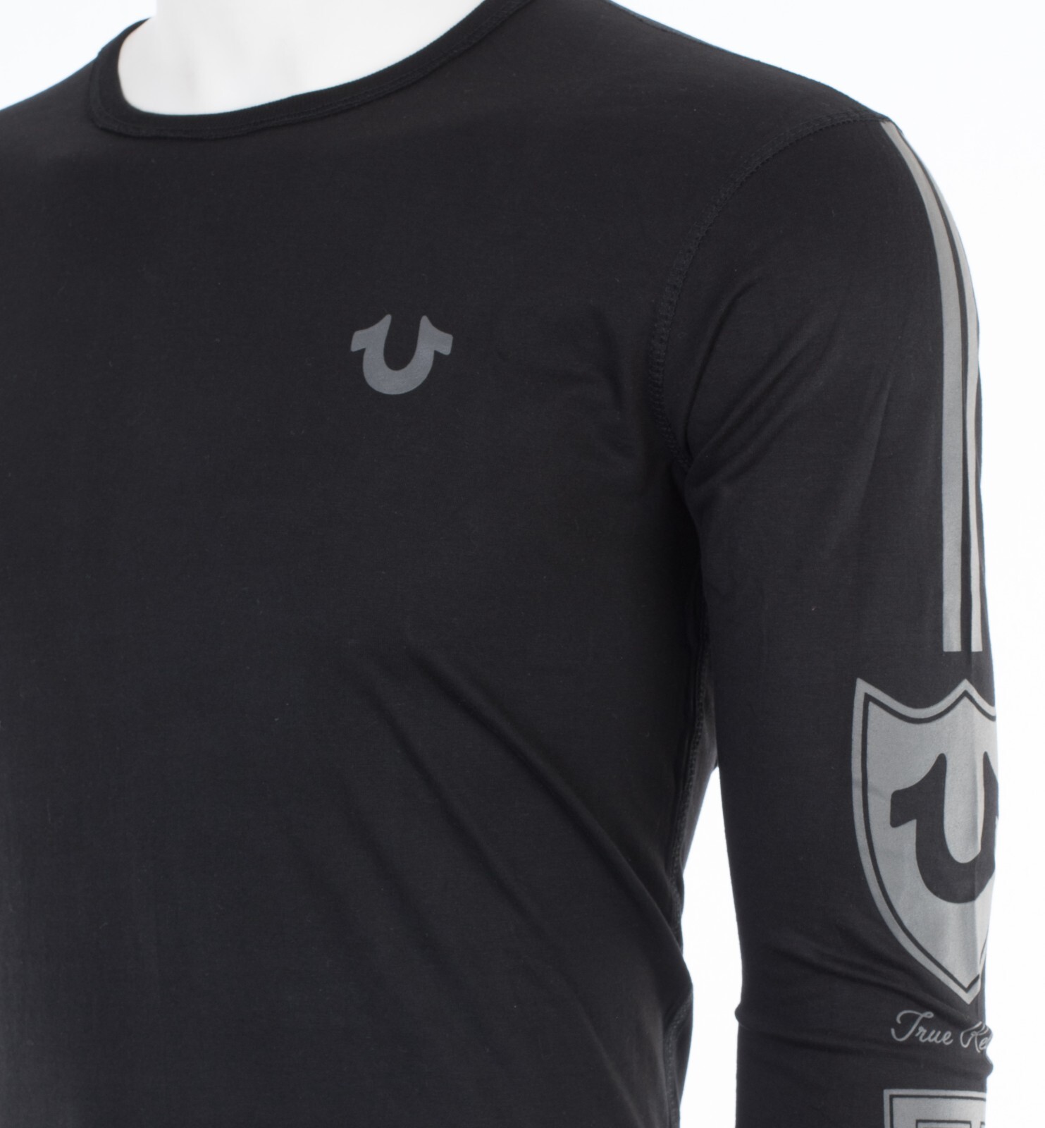 $99 TRUE RELIGION Black MOTO PUFF Horseshoe Long Sleeve Designer Graphic T-shirt