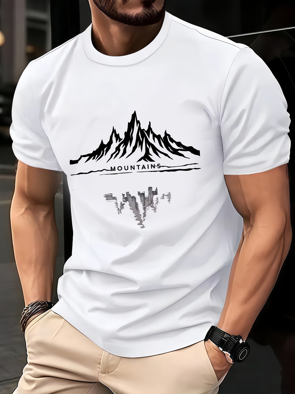 Minimalist Mountain Reflection Graphic T-Shirt Outdoor Nature Scenic Tee