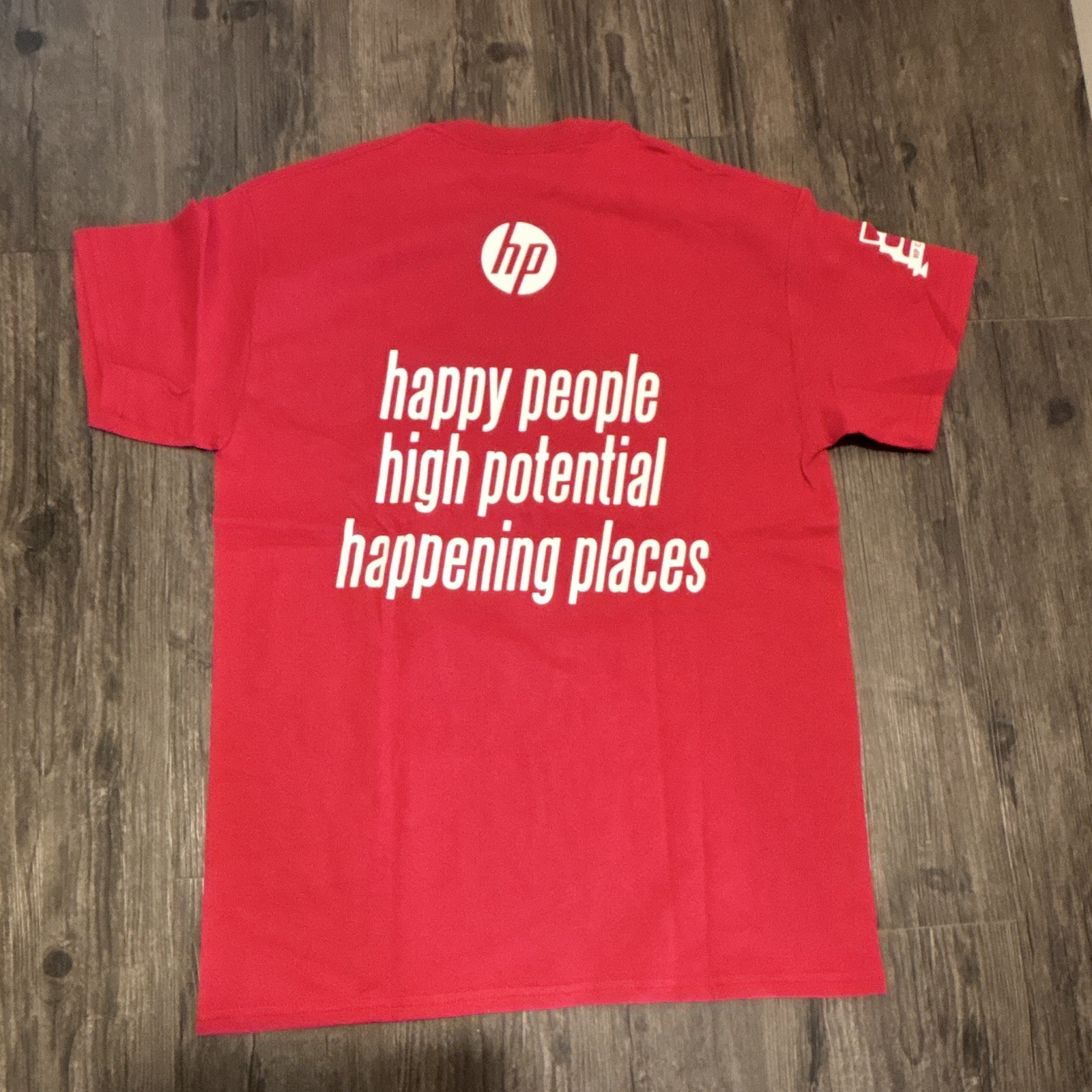 HP Hewlett Packar Red Double-Sided Graphic Logo Cotton Crew Neck T-Shirt Size M