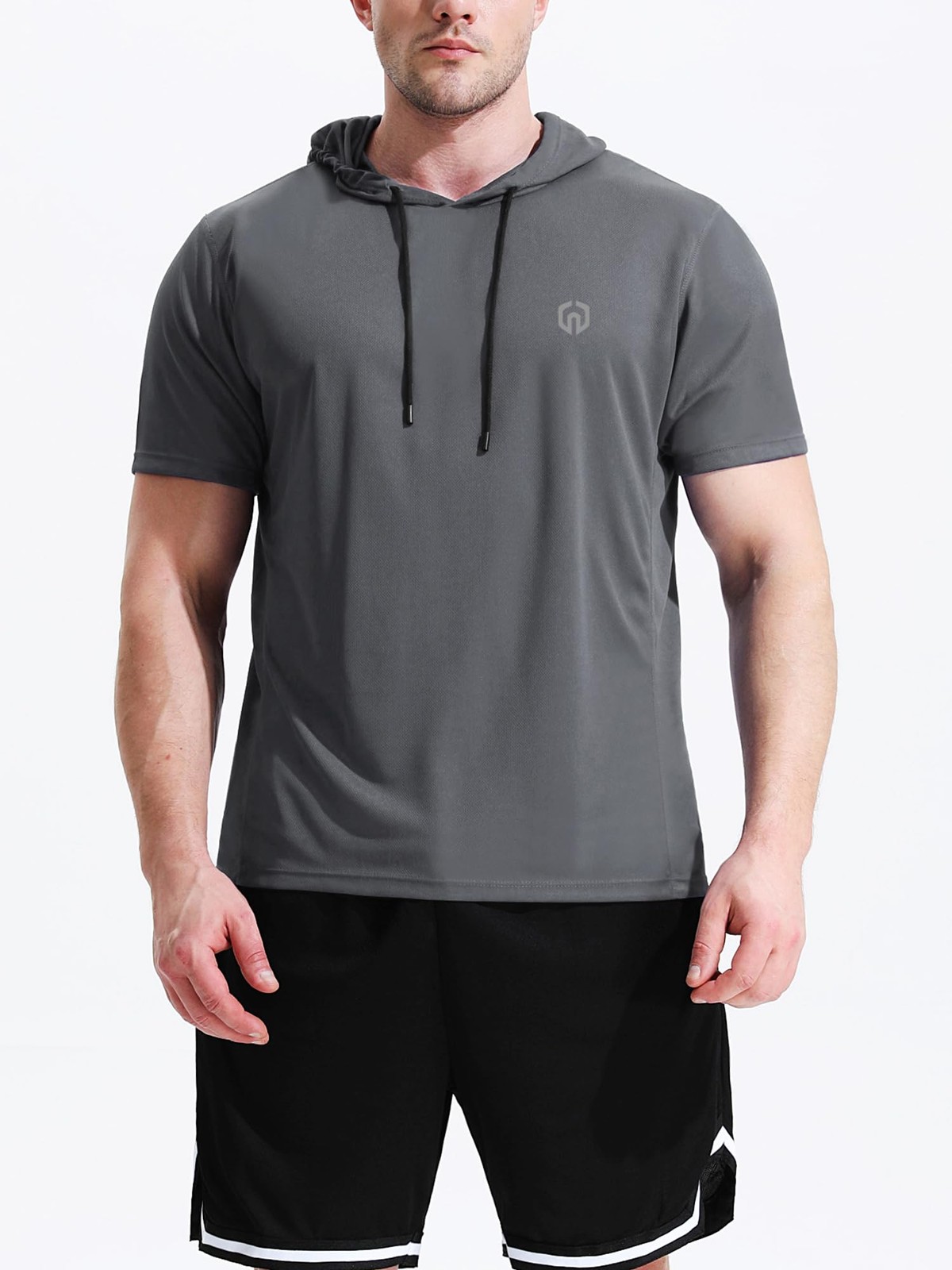 Men’s Running Shirt Mesh Workout Athletic Shirts with Hoods,5084,3 Pack,Black…