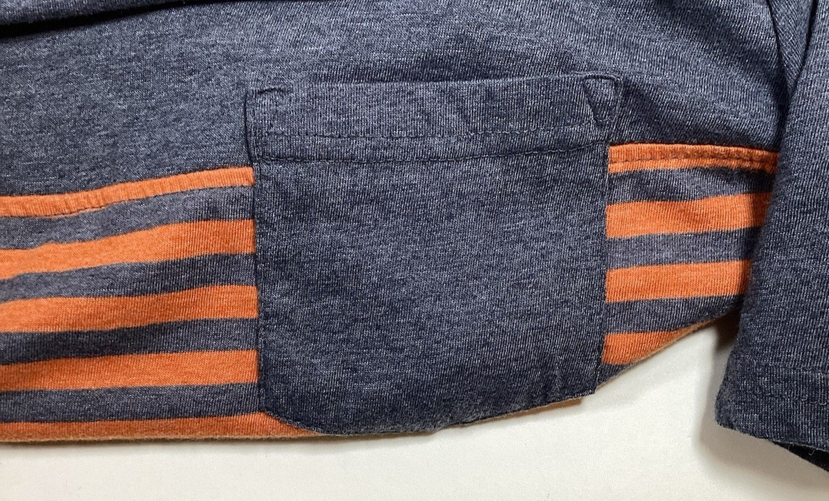 Red Camel Mens SIze L Short Sleeve T-Shirt/Blue-Gray with Orange Stripes/Pocket