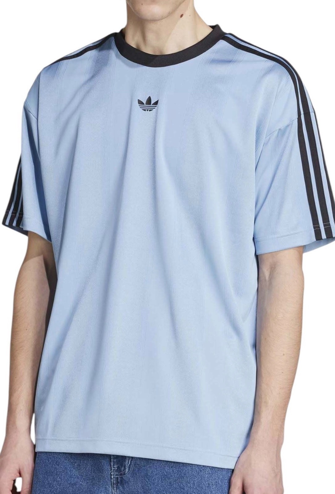 NEW MENS ADIDAS ORIGINALS Large TREFOIL POLY TEE SHIRT Jacquard Ash Blue Black