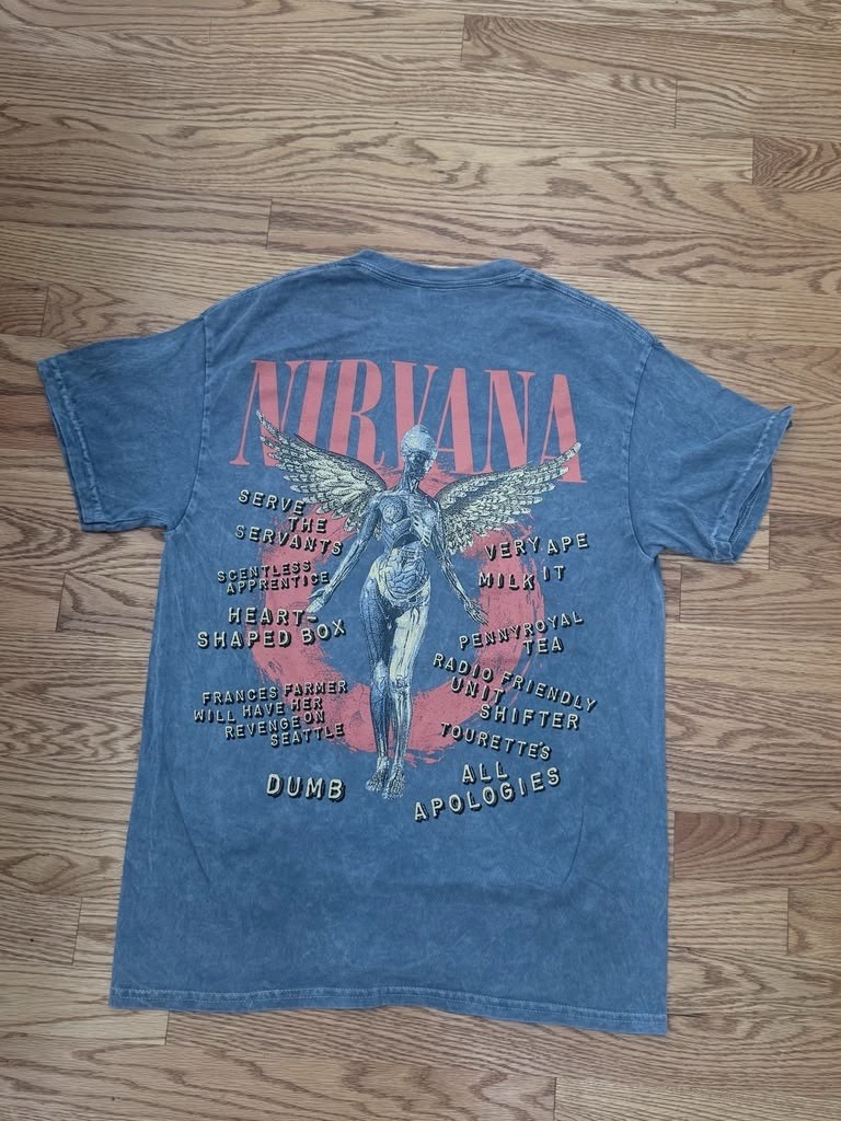 Nirvana Men’s M Blue Double-Sided Logo Graphic Print Crew Neck T-Shirt