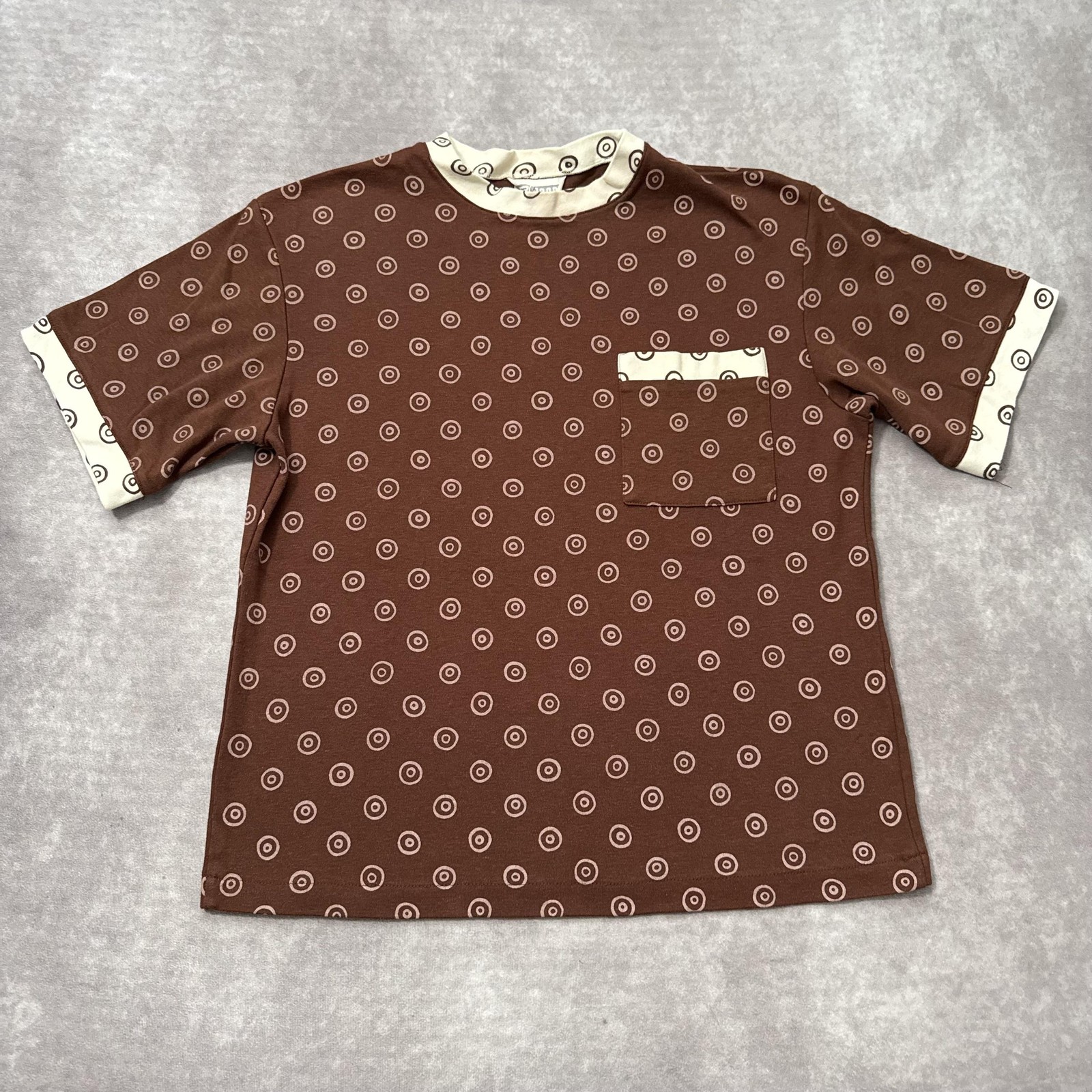 Vintage 90s Polka Dot Shirt Womens M Brown Pocket Graphic Tee