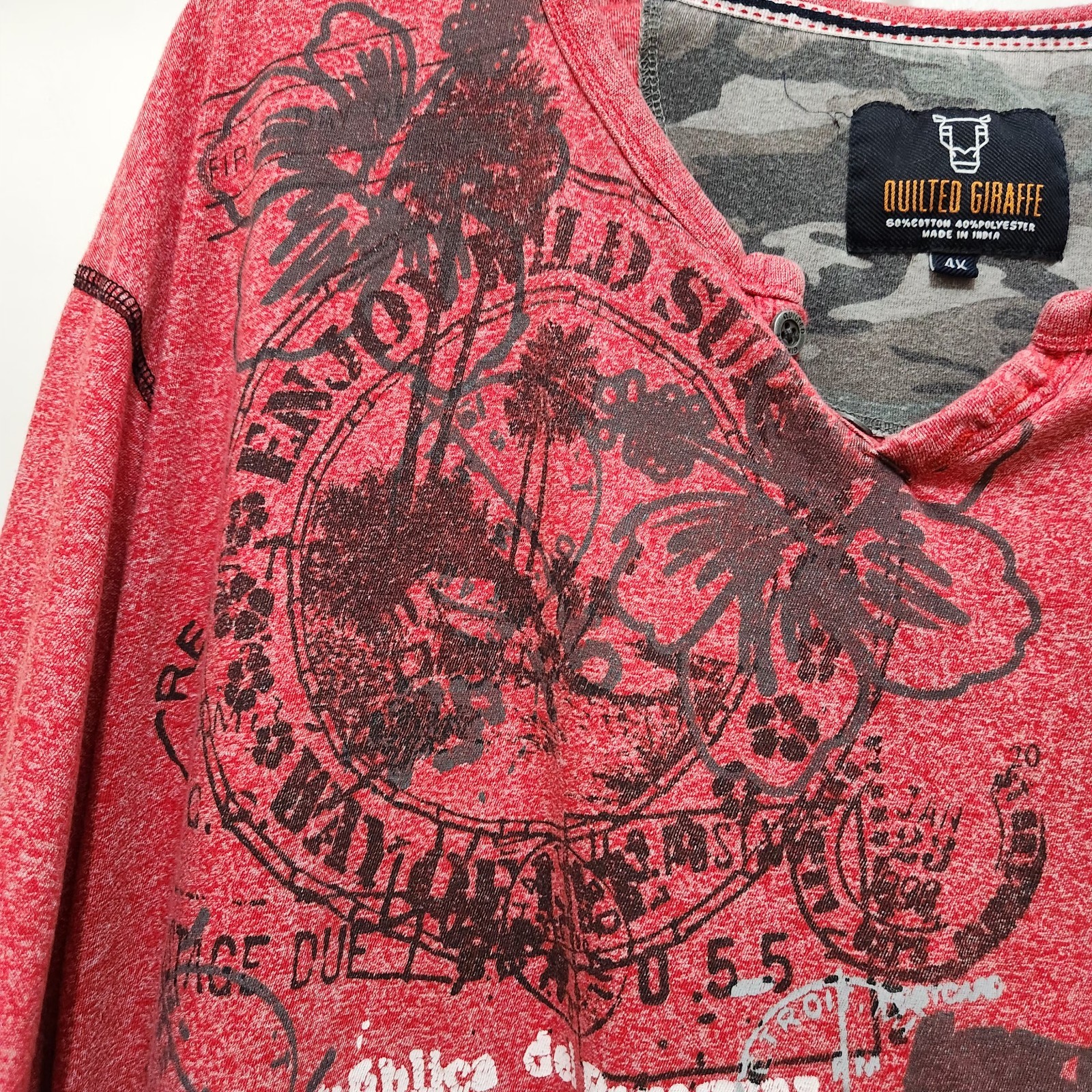 Quilted Giraffe Red Mens Sz 5x Graphic Short Sleeve T-Shirt