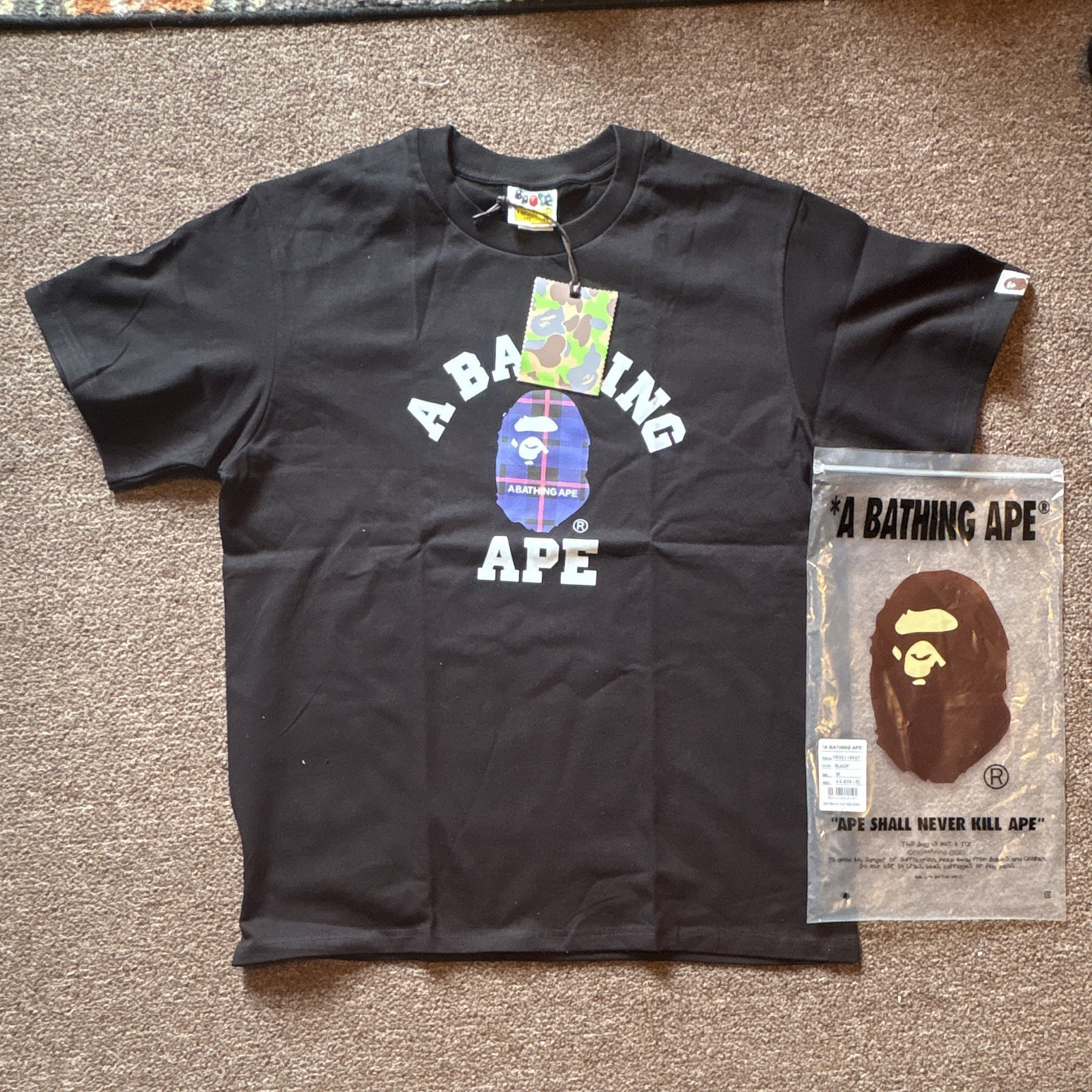 A Bathing Ape BAPE Black Graphic Logo Ape Head Crew Neck T-Shirt Men’s M