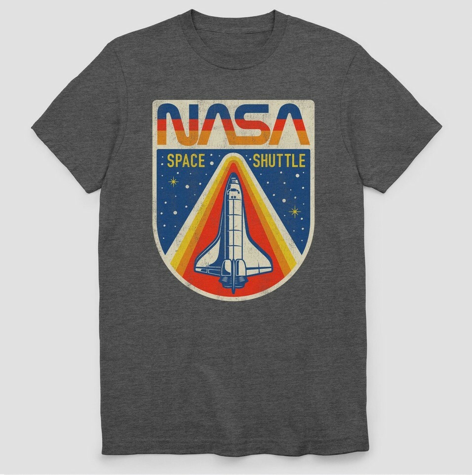 NASA Space Shuttle Logo T-shirt Mens S SMALL Gray Cape Canaveral Rocket NWT