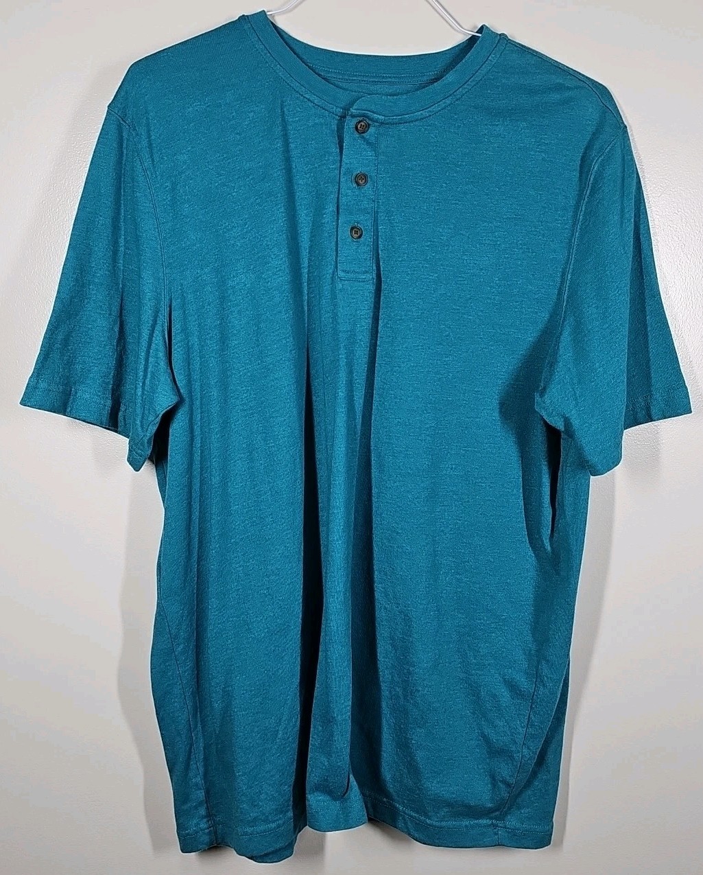 Croft & Barrow Men’s Henley Shirt Easy Care Teal Green Short Sleeve Size Large