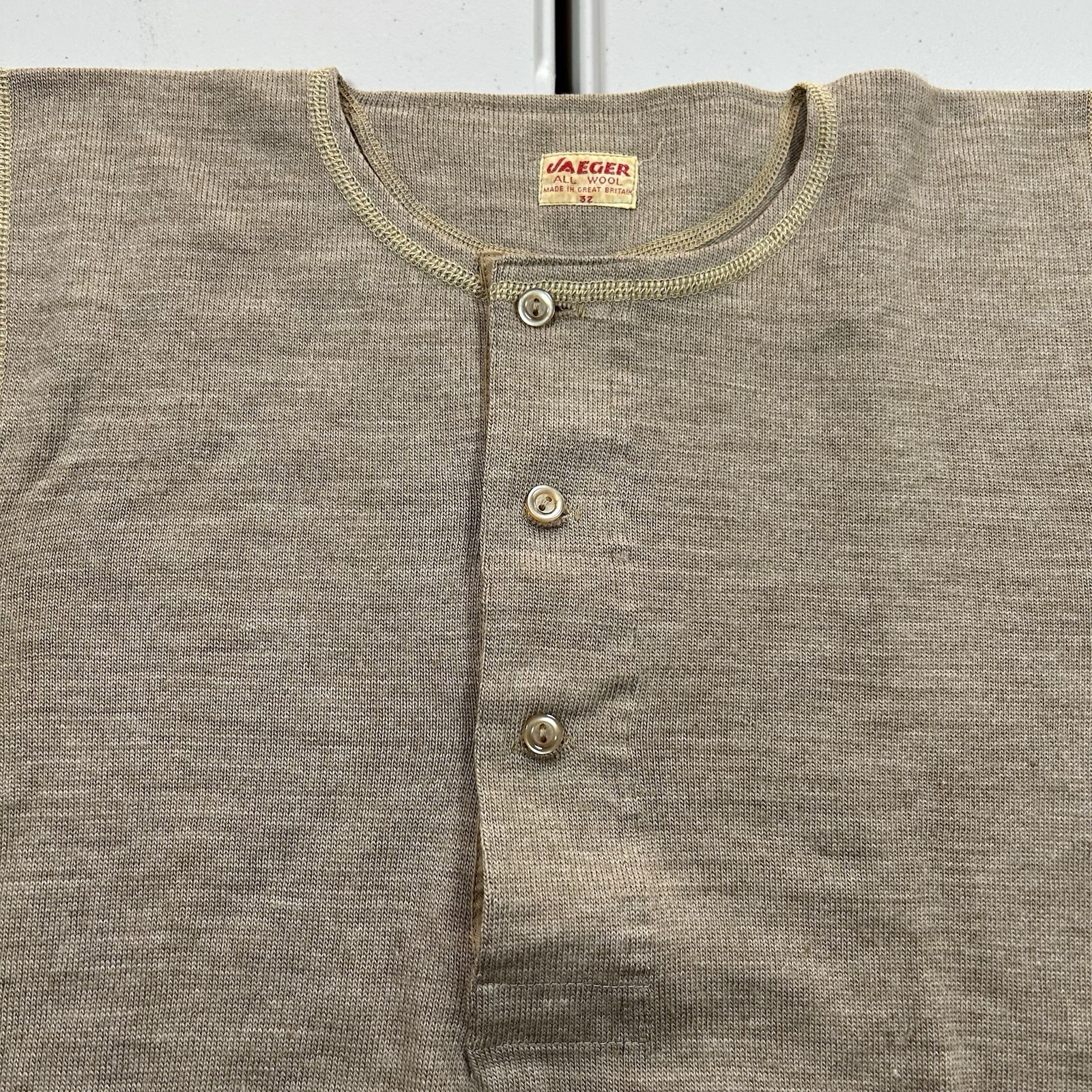 Vintage 30s 40s British Military Woolen Undershirt Henley JAEGER ALL WOOL