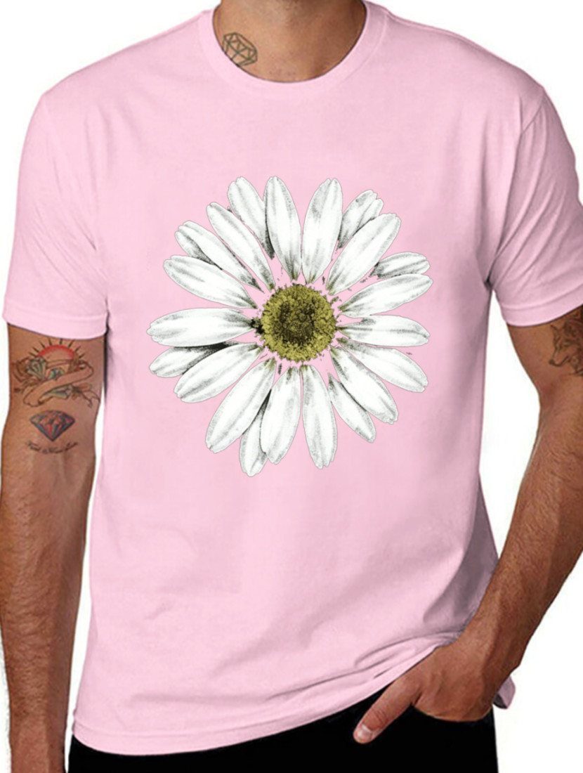 Women Crew Neck Daisy Floral Graphic T-Shirt Summer Flower Casual Tee Top