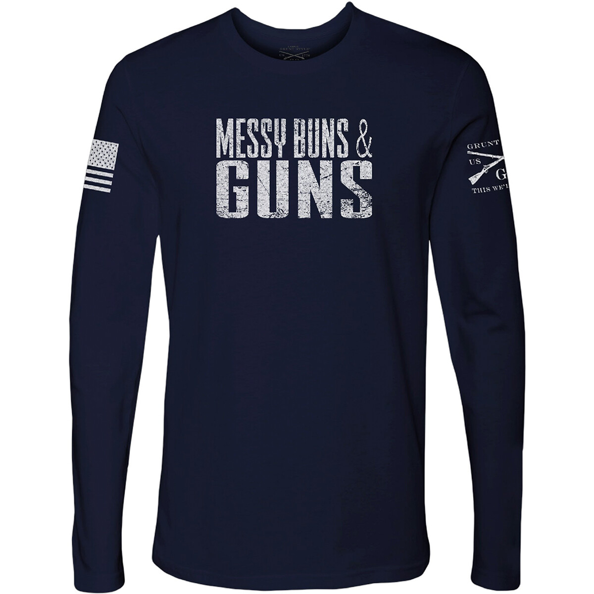 Grunt Style Messy Buns & Guns Long Sleeve T-Shirt – Navy