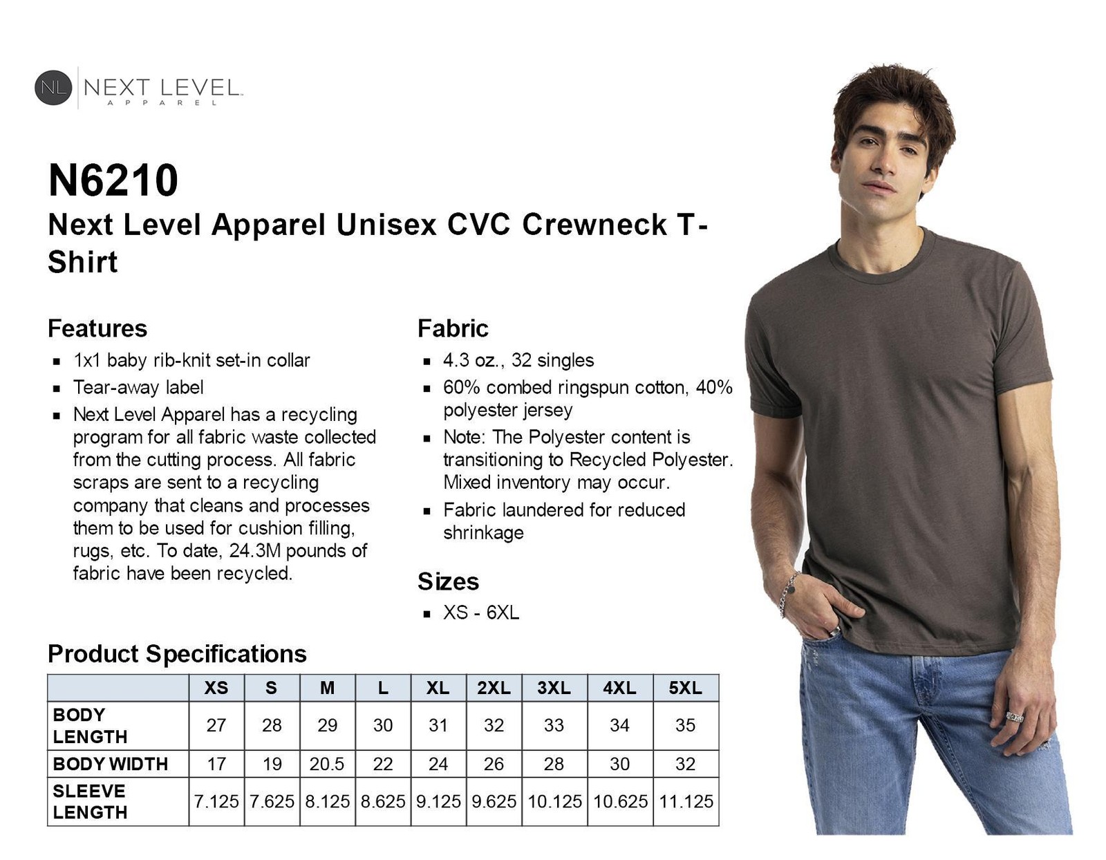 Next Level Apparel Unisex Premium CVC Crew Neck Short Sleeves T-Shirt N6210