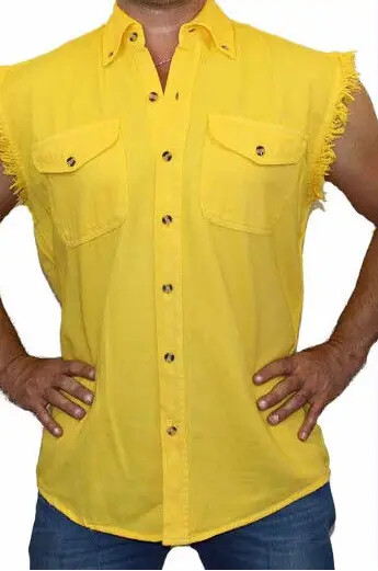 BUTTON-DOWN SLEEVELESS DENIM SHIRTS FOR MEN – 100% COTTON