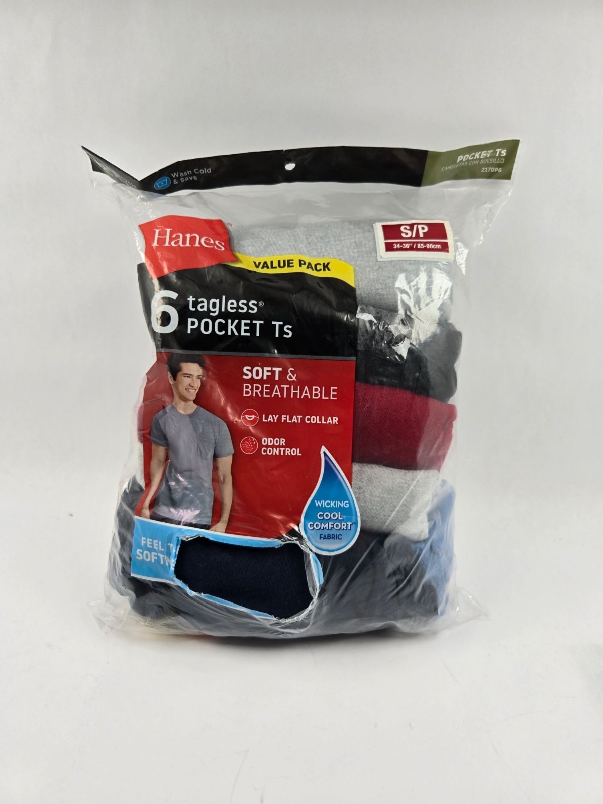 hanes tagless pocket tshirts 6 pack multicolored size small