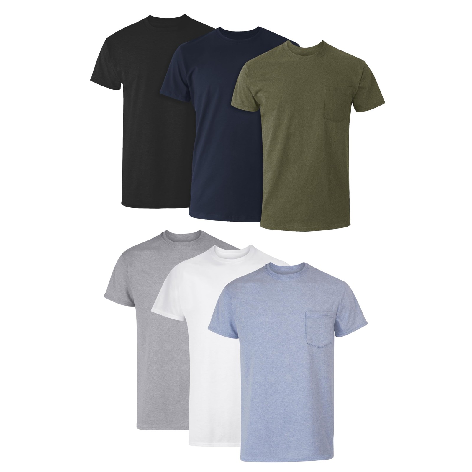 6-pack Mens Pocket T-shirt,Moisture-Wicking Cotton Crewneck Tees 3XL Assorted