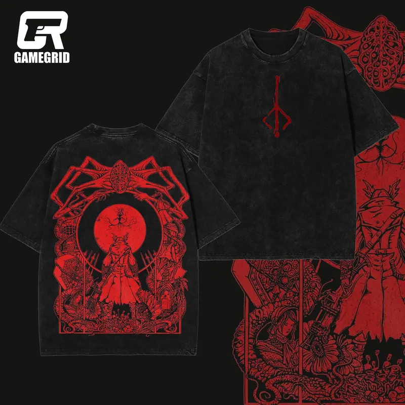 Retro Vintage Bloodborne Blood Moon Unisex Streetwear T-Shirt
