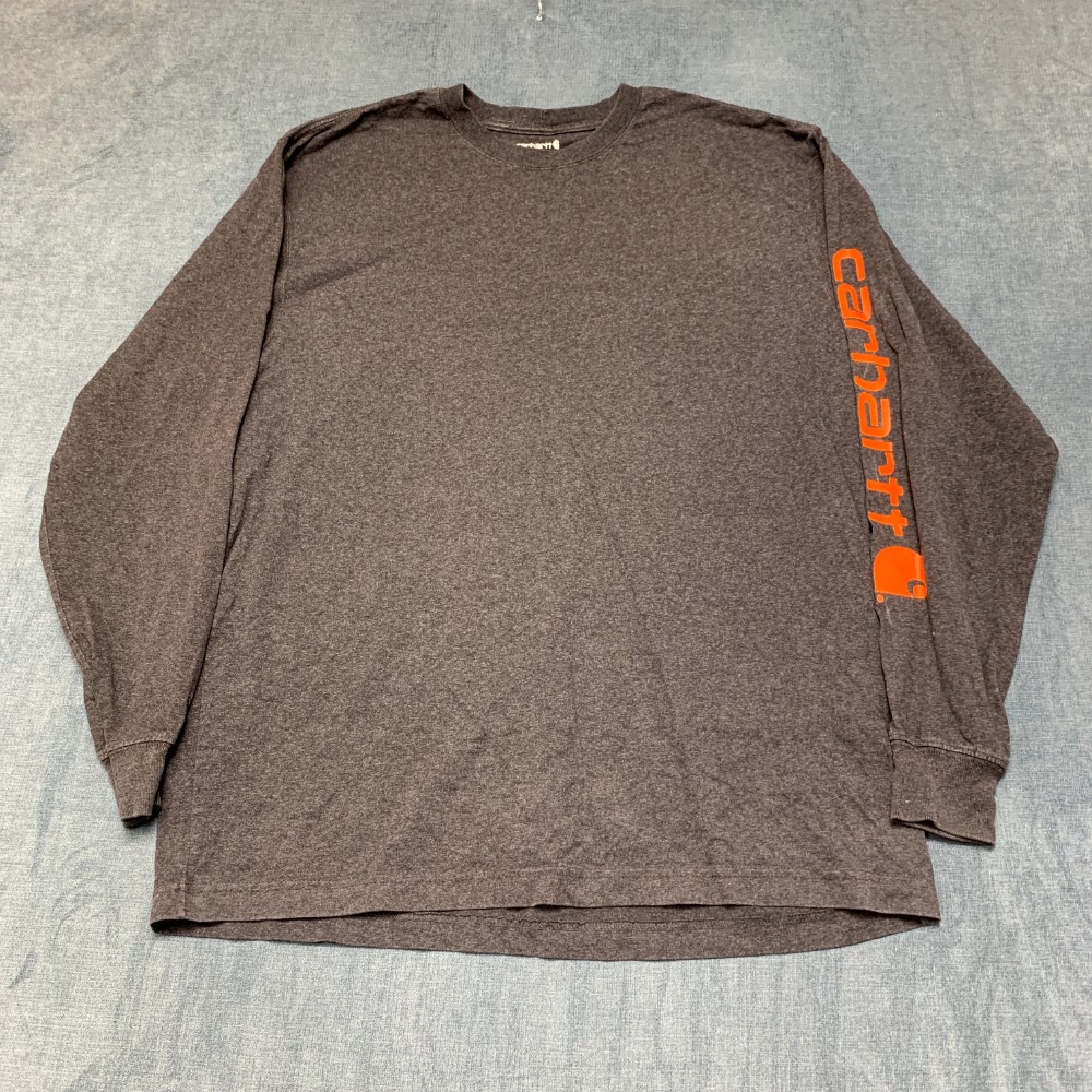 Carhartt Shirt Mens Large Gray Ribbed Knit Graphic Logo Loose Fit Heavyweight